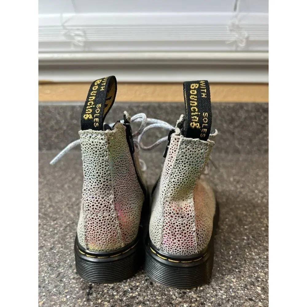 Dr Martens Lace Up Combat Boots Little Kids Girls 7 Leather Glitter 1460 PascalT